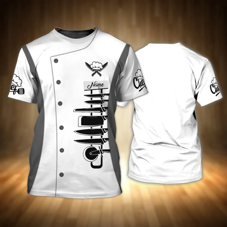 FUNSTUFFPRINT Personalized With Name Chef Cook Print On Shirt, Chef Uniform, Christmas Gift To Master Chef 3D T-shirt