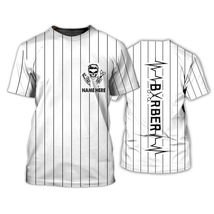 FUNSTUFFPRINT Personalized 3D Print White Barber Shirt Men Women, Barber Shop Uniform, Gift For A Barber 3D T-shirt