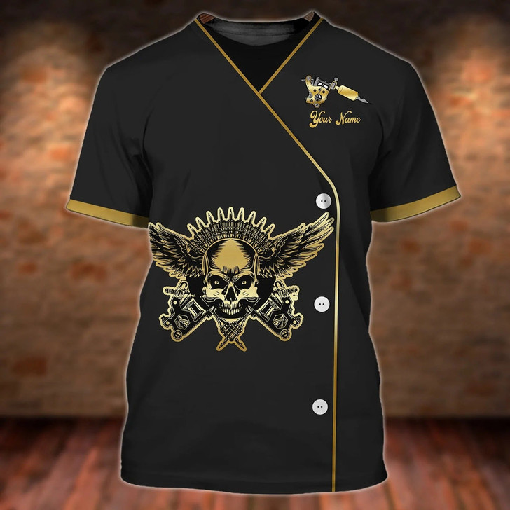 FUNSTUFFPRINT Custom Black Tattoo Skull T Shirt, 3D Print On Shirt With Tattoo Design, Tattoo Lover Gifts 3D T-shirt