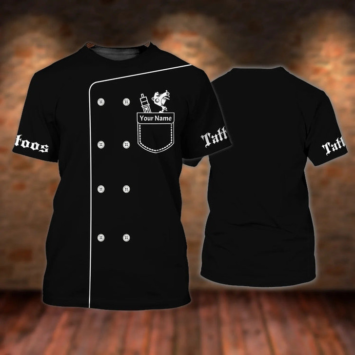 FUNSTUFFPRINT Personalized Name 3D Print Black Tattoo Shirt Men Women, Unisex Shirt For A Tattoo, Tattoo Shop Gifts 3D T-shirt