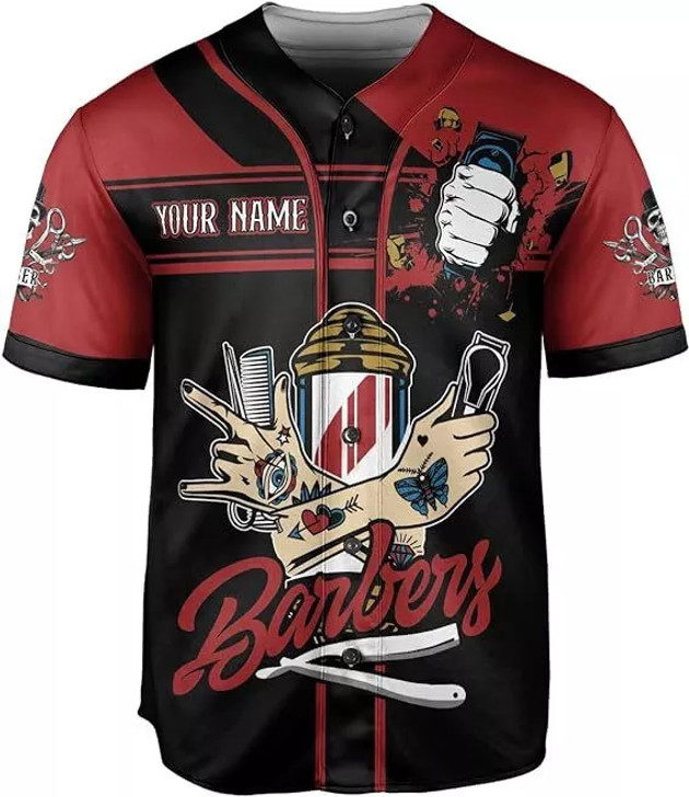 Custom Barber Shop Baseball Jersey Custom Name Shirt 3D  Scis