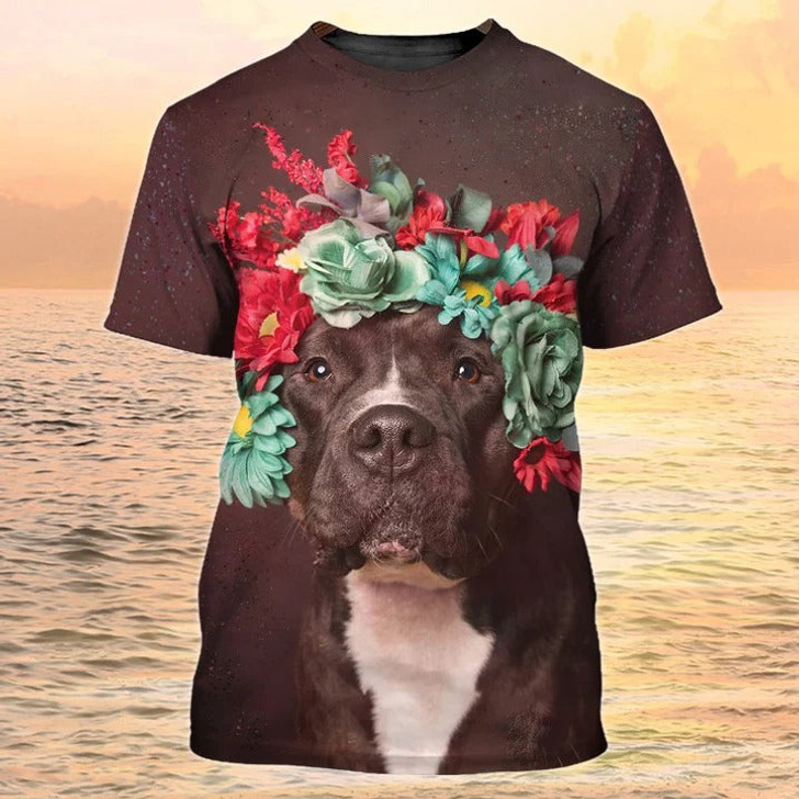 FUNSTUFFPRINT 3D All Over Print Pitbull On Shirt, Dog Shirt, Gift For Dog Lover 3D T-shirt