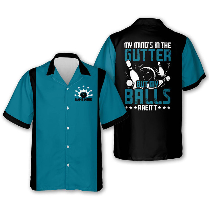Custom Personalized bowling Hawaiian shirt for men, My Mind's in The Gutter But My Ball aren't Vintage Hawaiian Shirt