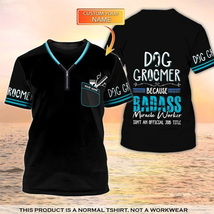 FUNSTUFFPRINT Dog Groomer 3D T Shirt Grooming Badass Custom Shirts Pet Salon Uniform Black 3D T-shirt