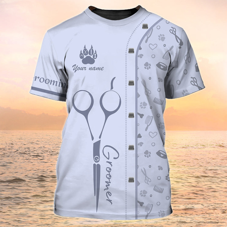 FUNSTUFFPRINT Dog Groomer T Shirts Grooming Custom Shirts Pet Salon Uniform I Am Dog Grommer 3D T-shirt