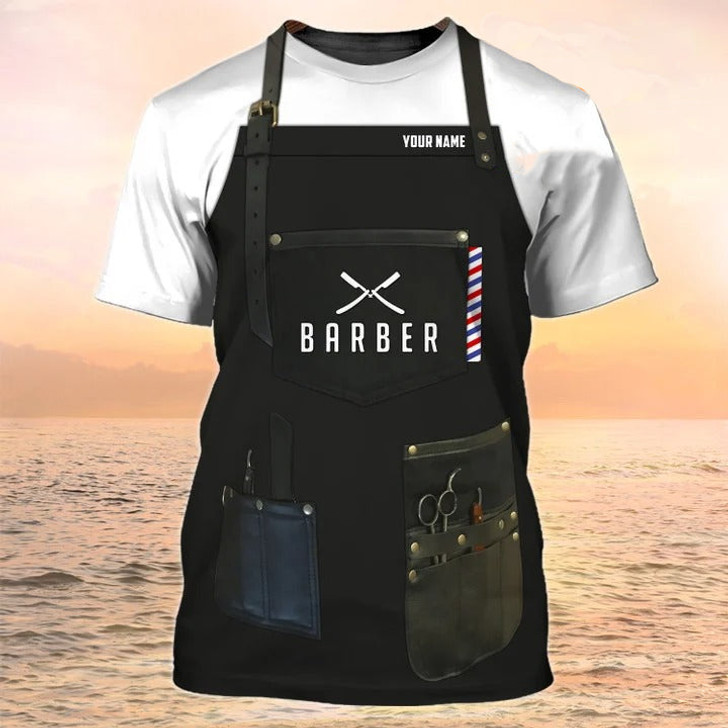 FUNSTUFFPRINT Barber T Shirt Custom Barber Apron 3D Print 3D T-shirt