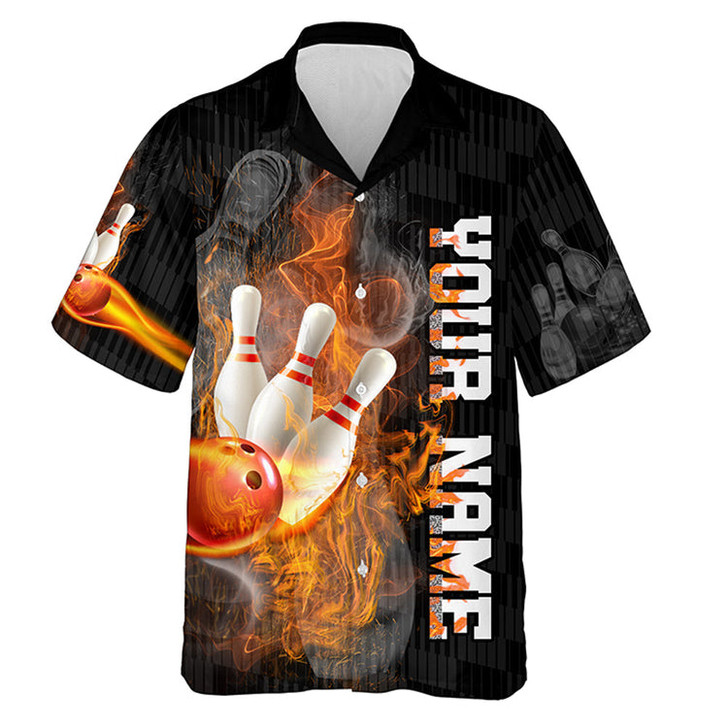 Custom Shut Up and Bowl Funny Hawaiian Bowling Shirt Personalized Flame Bowling Skull Bowler Jersey