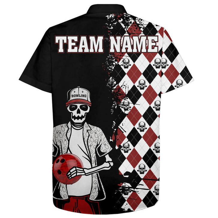 Custom Skull Hawaiian Bowling Shirt Men Women, Personalized Name Argyle Bowling Pattern Bowler Team Jersey