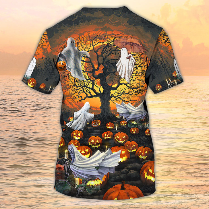 FUNSTUFFPRINT 3D All Over Print Ghost And Pumpkin Halloween Shirt Ghost Flying Halloween Tshirt 3D T-shirt
