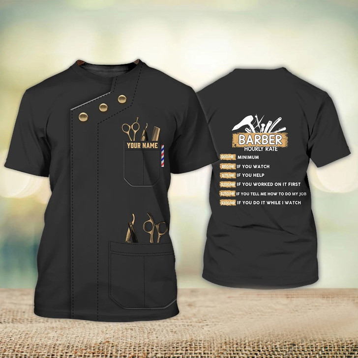 FUNSTUFFPRINT Personalized 3D All Over Printed Barber T Shirt Men Women Barber Hourly Rate Barber Stylist Barber Uniform 3D T-shirt