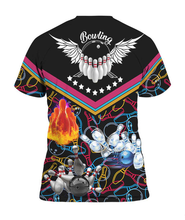 FUNSTUFFPRINT Personalized 3D Black Bowling Shirt Men Women, Custom Colorful Bowling Tshirt, Bowling Team Uniform, Bowling Gifts 3D T-shirt