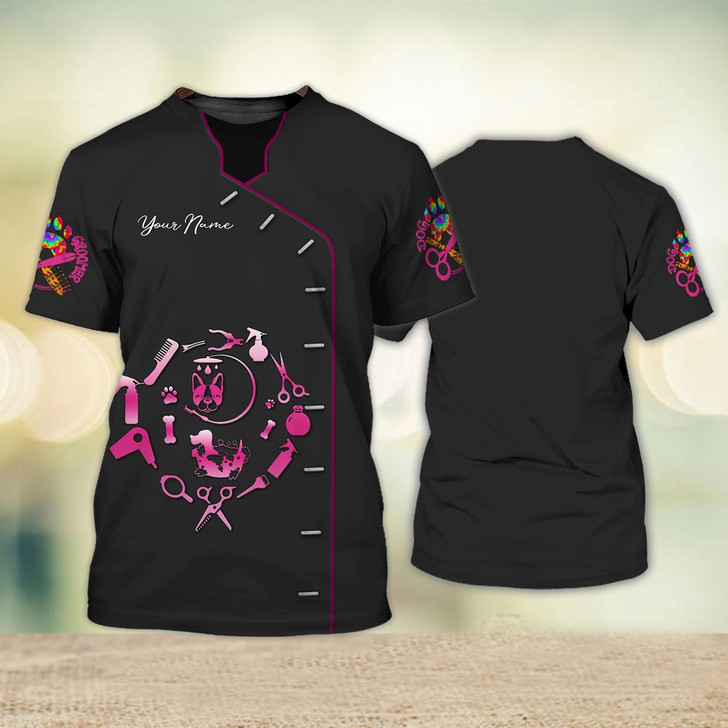 FUNSTUFFPRINT Custom Dog Groomer Shirt Pet Groomer Uniform Salon Pet 3D T-shirt