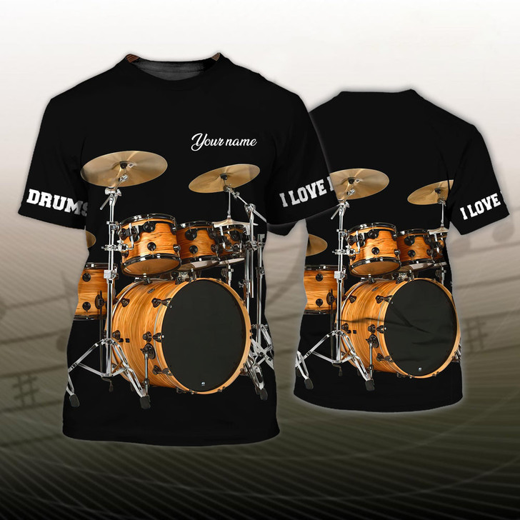 FUNSTUFFPRINT Custom I Love Drum 3D T Shirt Sumlimation Drum On Black Shirt Gift For Drummer 3D T-shirt