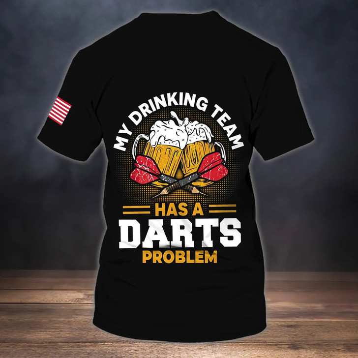 FUNSTUFFPRINT Customized 3D Drinking Beer Team Dart Shirt, Dart T shirt, Gift For Dart Lover American Flag Pattern 3D T-shirt