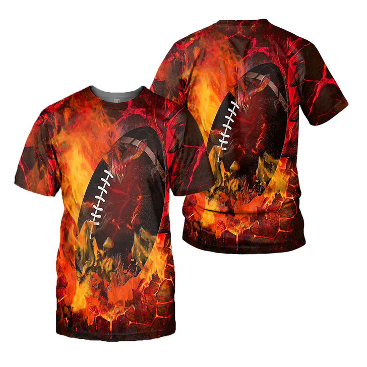 FUNSTUFFPRINT American Football Fire T Shirt 3D All Over Printed Shirts For Football Lover 3D T-shirt