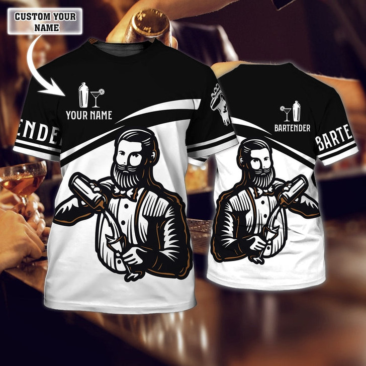 FUNSTUFFPRINT Personalized Bartender Tad Shirt Old Men Bartender T Shirt Present For A Barista 3D T-shirt