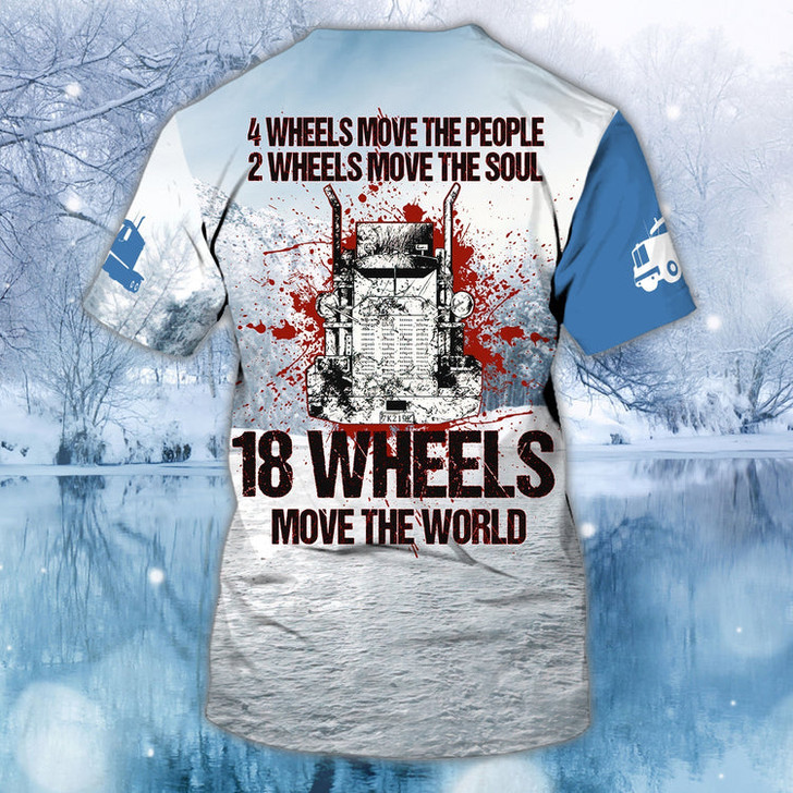 FUNSTUFFPRINT Customized Trucker T Shirt 18 Wheels Move The World Custom 3D Trucker Shirt Men 3D T-shirt