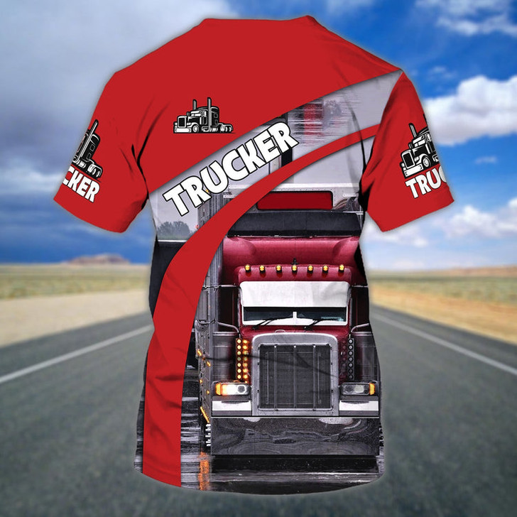 FUNSTUFFPRINT Customized Red Truck T Shirt Gift For Trucker Friend Trucker Day Present 3D T-shirt