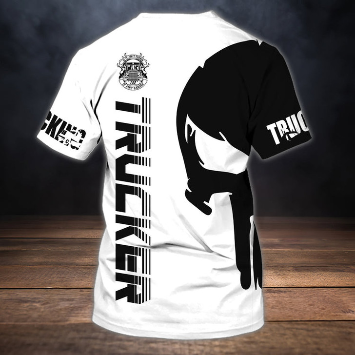 FUNSTUFFPRINT Custom Black And White Skull Trucker T Shirt Trucking Driver Love Shirts 3D T-shirt