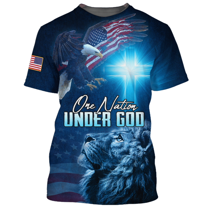 FUNSTUFFPRINT One Nation Under God T Shirt Patriot Jesus And Lion Shirts American Patriotic Gifts 3D T-shirt