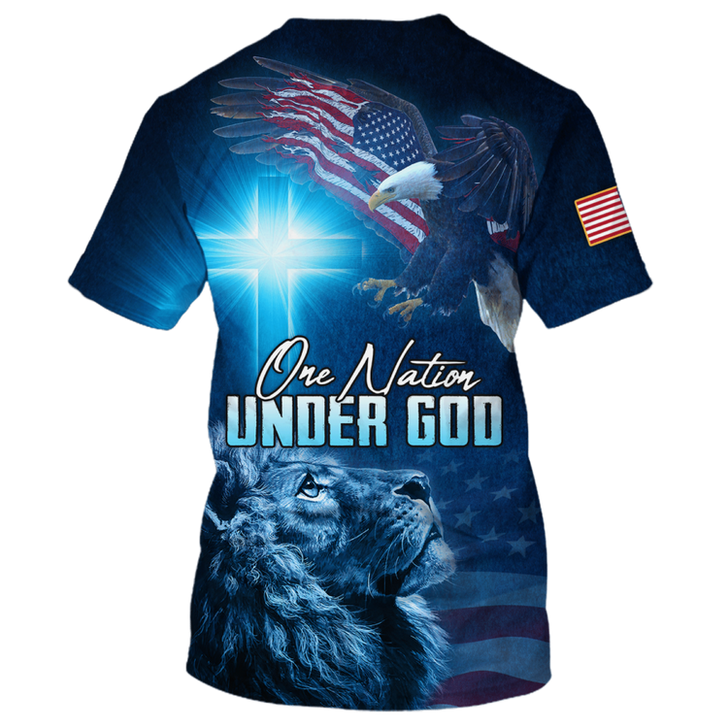 FUNSTUFFPRINT One Nation Under God T Shirt Patriot Jesus And Lion Shirts American Patriotic Gifts 3D T-shirt