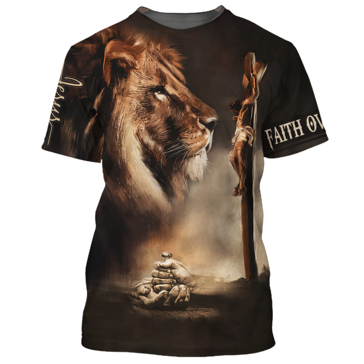 FUNSTUFFPRINT Cool Premium Faith Over Fear Tshirt Believe In God T Shirt For Men Women Jesus Shirts 3D T-shirt
