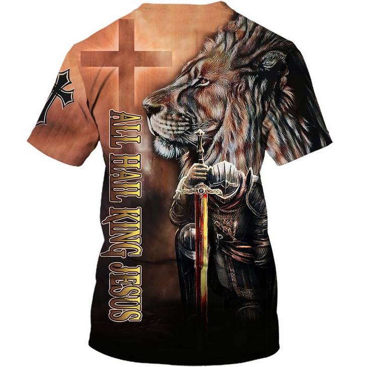 FUNSTUFFPRINT All Hail King Jesus T Shirt 3D All Over Print Knight Templar Warrior Shirt 3D T-shirt