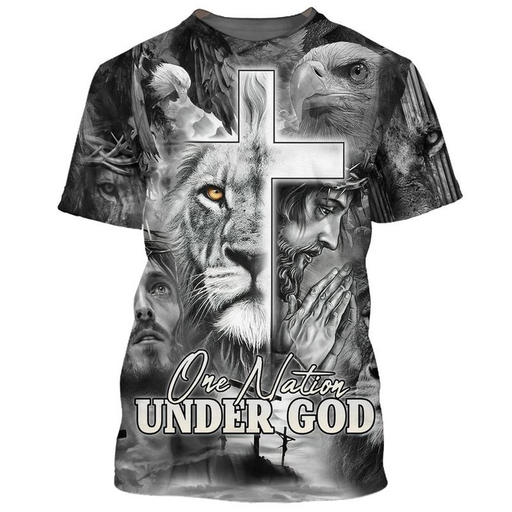 FUNSTUFFPRINT 3D Full Printed Black And White Nation Under God Shirts Coolspod 3D T-shirt