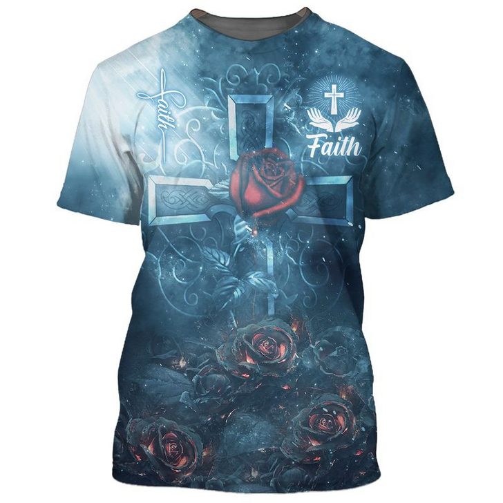 FUNSTUFFPRINT 3D All Over Printed Jesus Shirt Rose Pattern Faith Over Fear Tshirt For Him Her 3D T-shirt