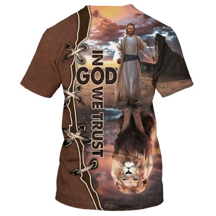 FUNSTUFFPRINT 3D All Over Printed In God We Trust T Shirt Lion Under God Premium Shirt 3D T-shirt