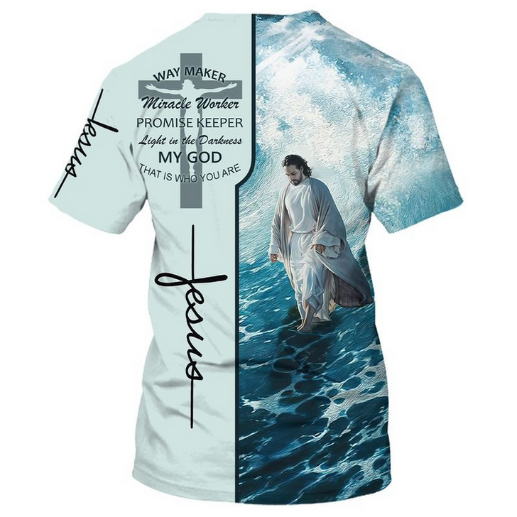 FUNSTUFFPRINT 3D Jesus Walking On The Beach T Shirt Way Maker Micracle Worker Promise Keeper Shirts 3D T-shirt