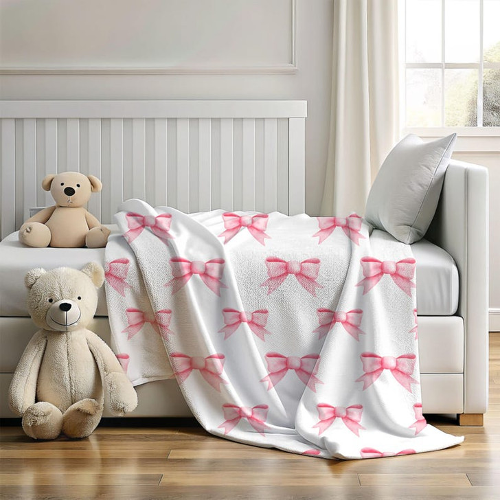 FUNSTUFFPRINT soft baby blanket pink coquette bows, nursery decor for girls, cute christmas gift for baby girls, newborn gift, baby shower gift girl
