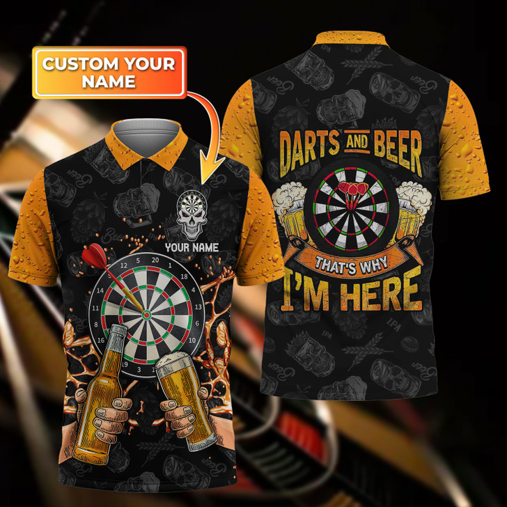 FUNSTUFFPRINT Darts And Beer - Personalized Name 3D Polo Shirt