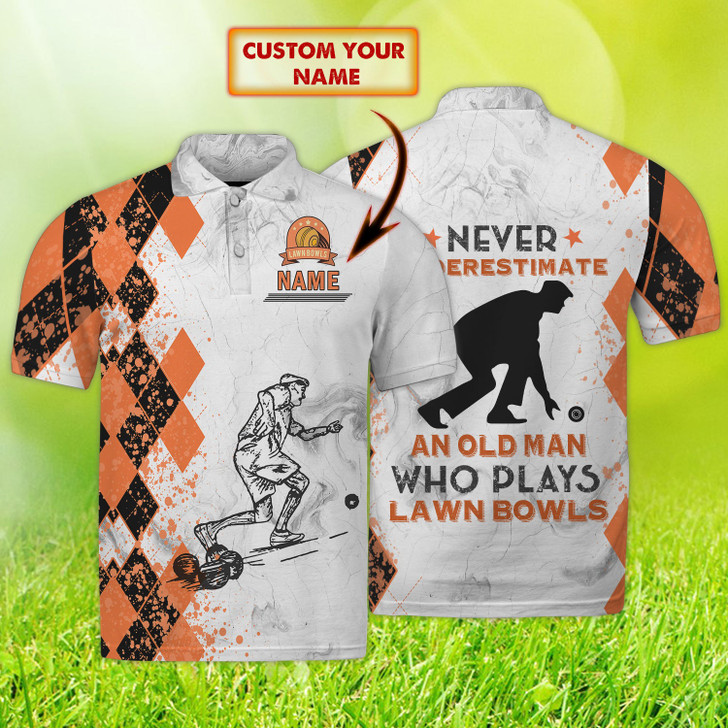 FUNSTUFFPRINT Old Man Plays Lawn Bowls - Personalized Name 3D Polo Shirt