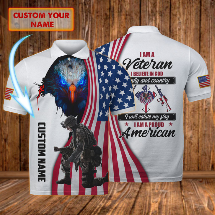FUNSTUFFPRINT Personalized Name - 3D Polo Shirt - VETERAN