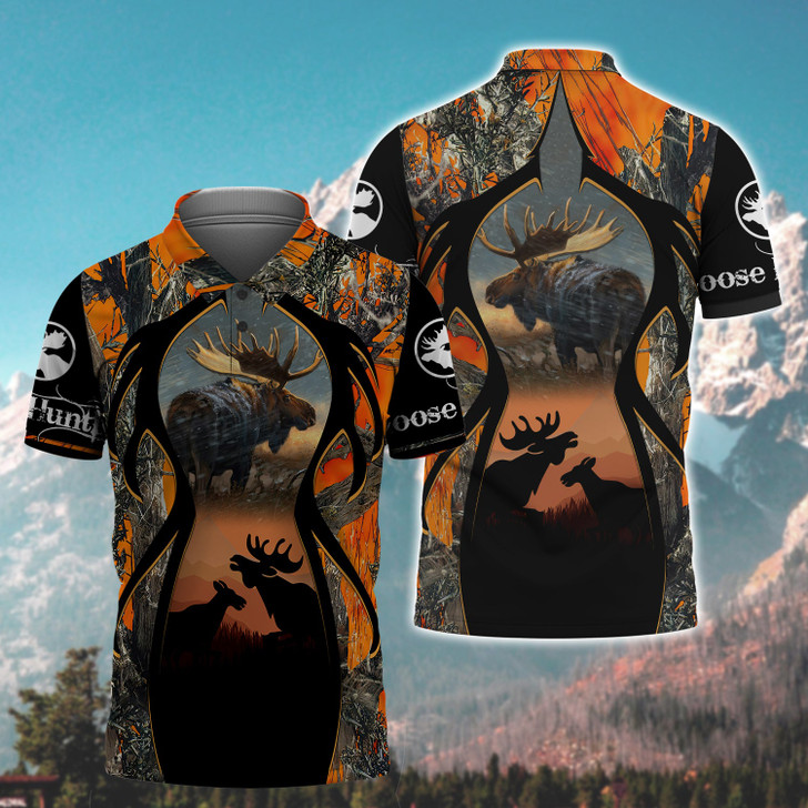 FUNSTUFFPRINT Moose Hunting 3D All Over Print Polo Shirt Size S-5XL