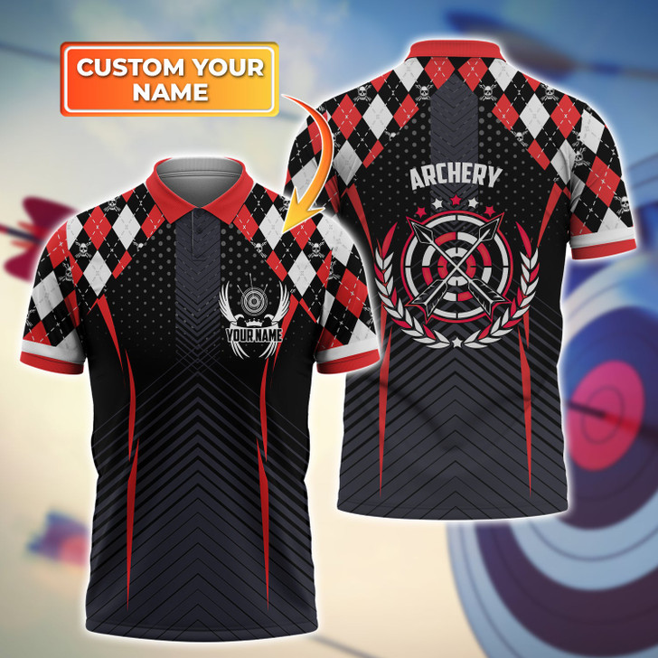FUNSTUFFPRINT Archery Personalized Name 3D Polo Shirt