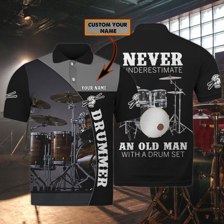 FUNSTUFFPRINT Drummer - Personalized Name 3D Polo Shirt