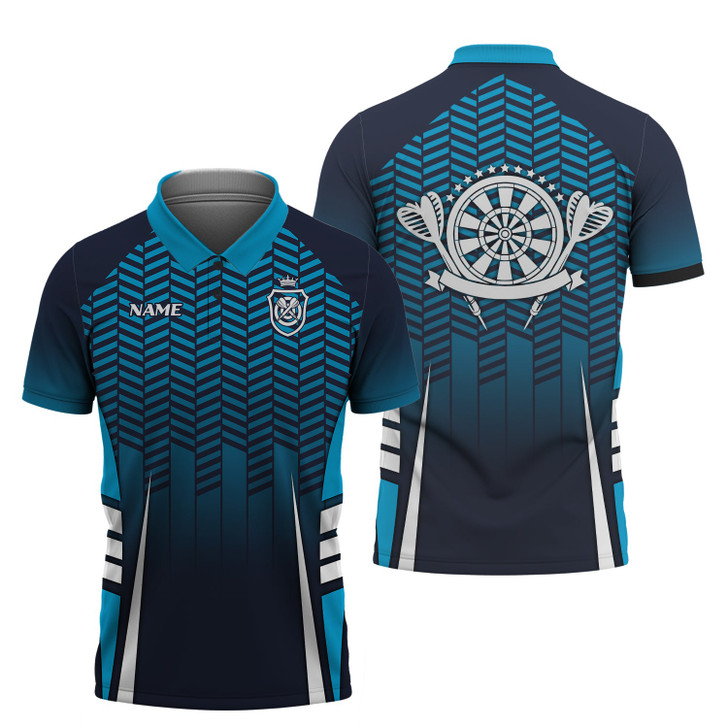 FUNSTUFFPRINT Personalized Name Dart Board Blue Polo Shirt Size S-5XL