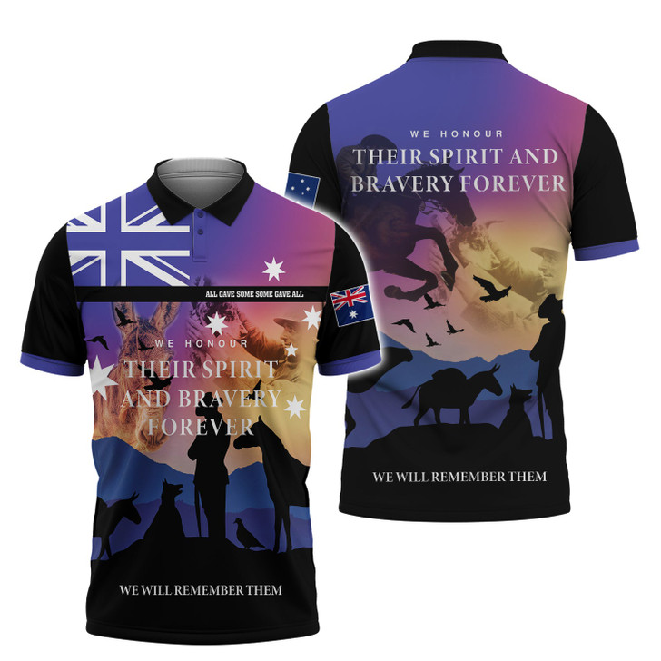FUNSTUFFPRINT Anzac We Honour Their Spirit Polo Shirt Size S-5XL
