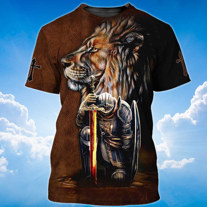 FUNSTUFFPRINT Knight Templar T Shirt God Jesus And Lion Shirt Coolspod 3D T-shirt