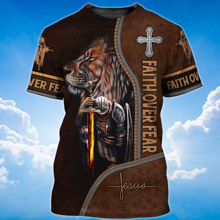 FUNSTUFFPRINT 3D All Over Print Faith Over Fear Shirt Knight Templar T Shirt Coolspod 3D T-shirt