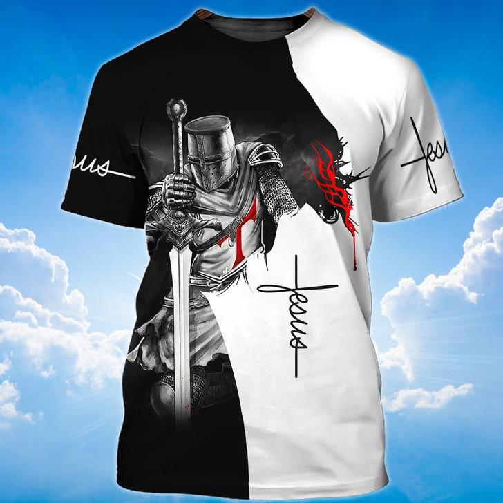 FUNSTUFFPRINT Knight Templar Jesus Is My God My King My Lord T Shirt Gift For Knight Templar Lover 3D T-shirt
