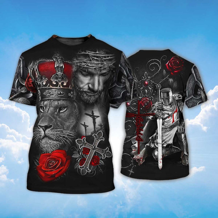 FUNSTUFFPRINT Knight Templar Lion A Child Of God T Shirt Coolspod 3D T-shirt