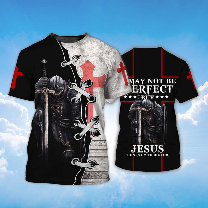 FUNSTUFFPRINT Knight Templar 3D Shirt I May Not Be Perfect Knight Templar Tshirt 3D T-shirt