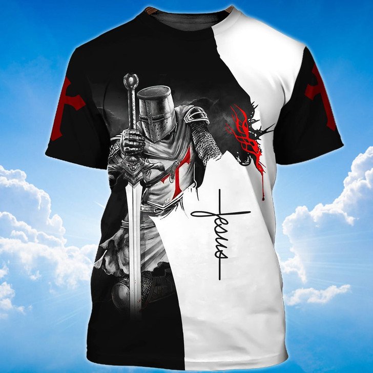 FUNSTUFFPRINT A Child Of God A Man Of Faith Knight Templar Jesus T-Shirt 3D T-shirt