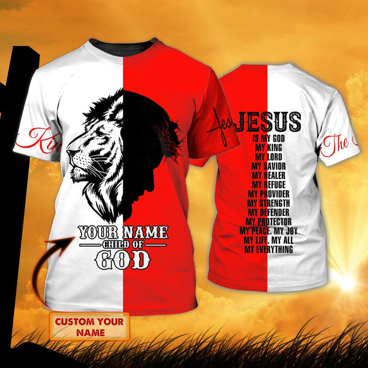 FUNSTUFFPRINT Custom Name Child Of God T Shirt God And Lion T Shirt Gift For Christian T Shirt 3D T-shirt