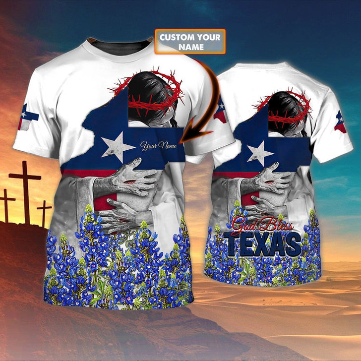 FUNSTUFFPRINT Customized God Bless Texas Bluebonnet T Shirt Texas Shirt Gift For Christian T Shirt 3D T-shirt