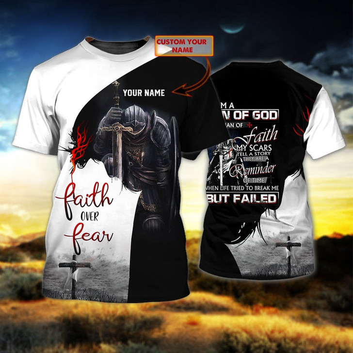 FUNSTUFFPRINT Custom Name Son Of God T Shirt Knight Templar T Shirt Gift For Christian T Shirt 3D T-shirt