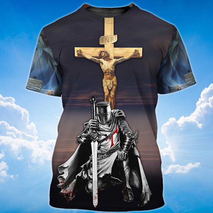 FUNSTUFFPRINT 3D All Over Printed Knight Templar Shirt I Believe In God Tshirt Templar Shirts 3D T-shirt